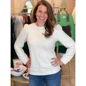 Sail to Sable White Quilted Puff Sleeve Sweatshirt XL Classic Pullover Top